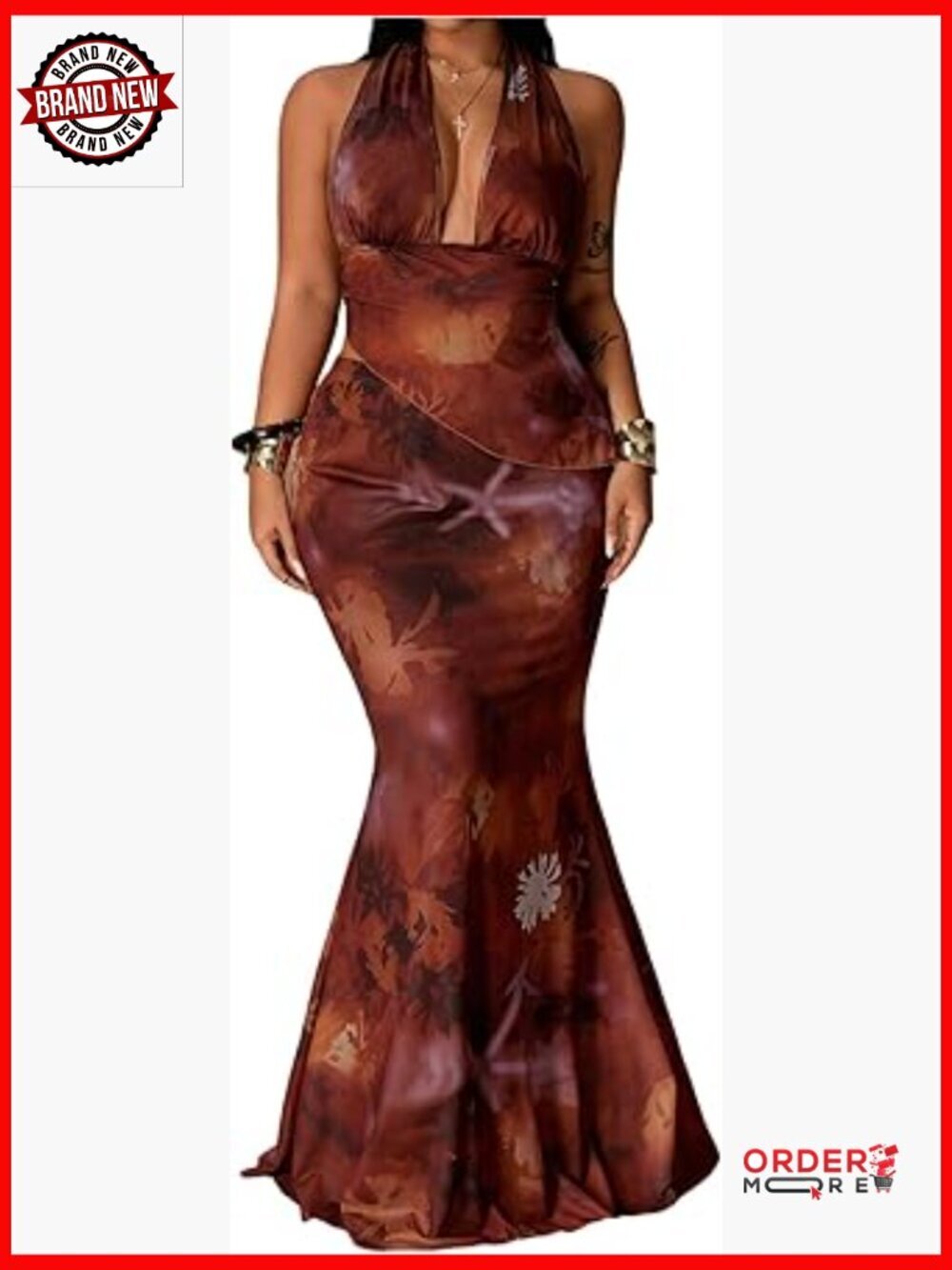 Women's Plus Size 2 Piece Sets Boho Tie Backless Halter Top with Maxi Skirt